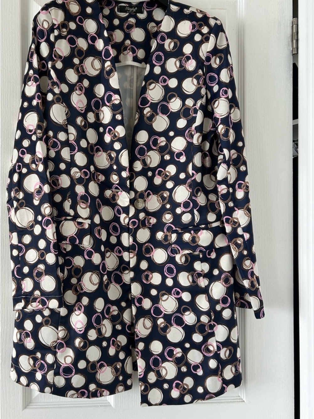 Printed Navy Circle-Pattern Blazer Coat -Maryley Made in Italy